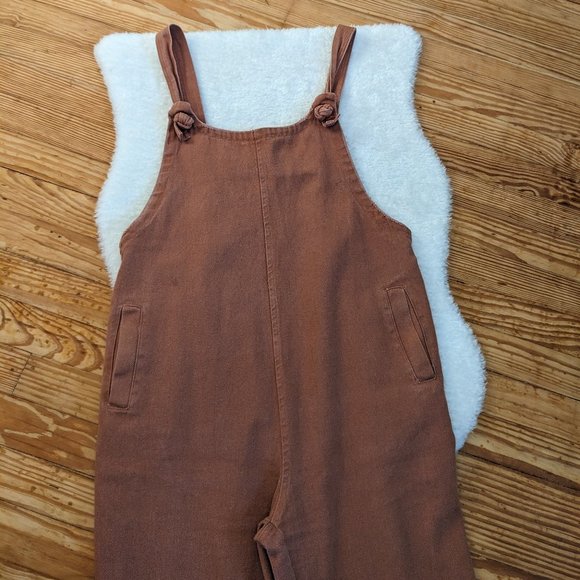 Petal Roz Cropped Relaxed Fit Overalls in Warm Tan - Picture 2 of 9